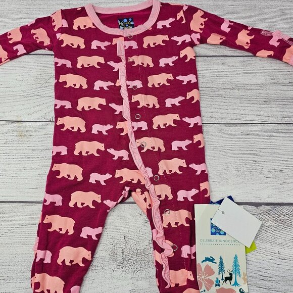 NWT Kickee Pants Baby Girl Brown Bears Ruffle Butt Footie Size 3-6 months - Picture 3 of 6